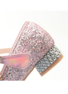 Generic New style girls' small high-heeled leather shoes with sequined uppers and bowknot princess shoes for stage performances  - Image 2