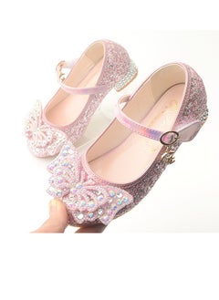 Generic New style girls' small high-heeled leather shoes with sequined uppers and bowknot princess shoes for stage performances  - Image 5