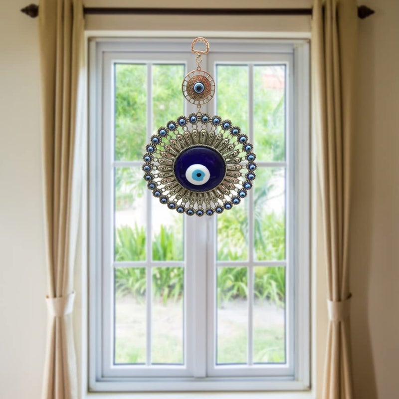 RIPE INDIA RIPE INDIA Chakra Nazar Battu Evil Eye Hanging for Home Entrance for Car Decoration Big Size Blue Silver - Image 2