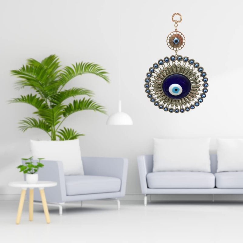 RIPE INDIA RIPE INDIA Chakra Nazar Battu Evil Eye Hanging for Home Entrance for Car Decoration Big Size Blue Silver - Image 3