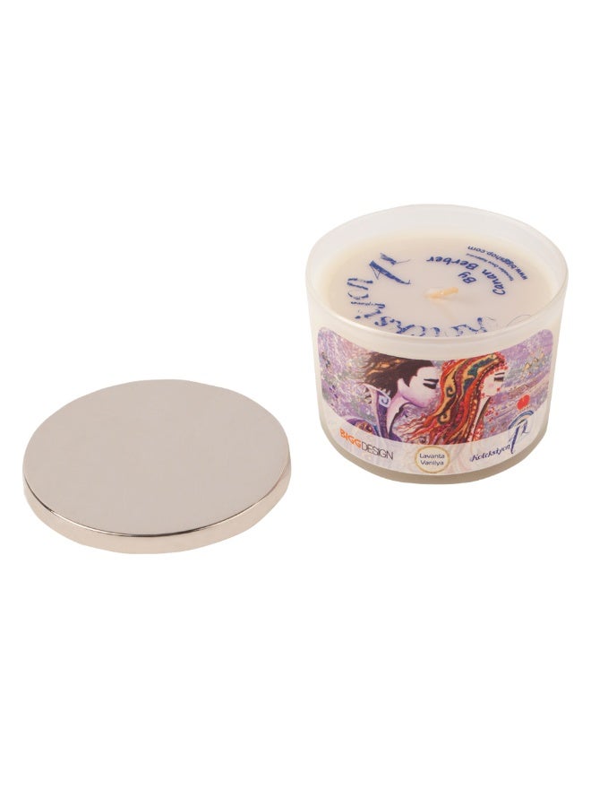 Biggdesign Lavender and Vanilla Scented Love Candle, Decorative Glass Candle Holder, Metal Cover, Small-size  - Image 2