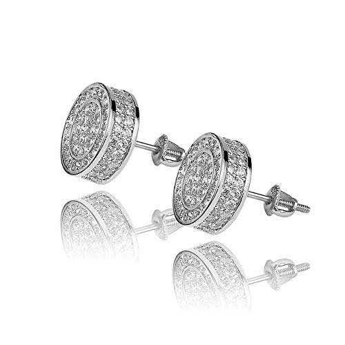 TOPGRILLZ 925 Sterling Silver Iced out CZ Premium Diamond Cluster Zirconia Round Screw Back Stud Earrings for Men and Women Hip Hop Jewelry (Silver Big Circle) - Image 1