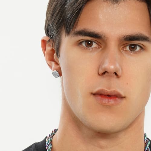 TOPGRILLZ 925 Sterling Silver Iced out CZ Premium Diamond Cluster Zirconia Round Screw Back Stud Earrings for Men and Women Hip Hop Jewelry (Silver Big Circle) - Image 3