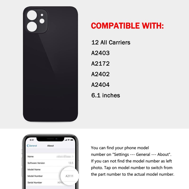 UooFide Rear Back Screen Cover Glass Replacement Compatible with iPhone 12 6.1-Inches All Carriers (Black) - Image 2