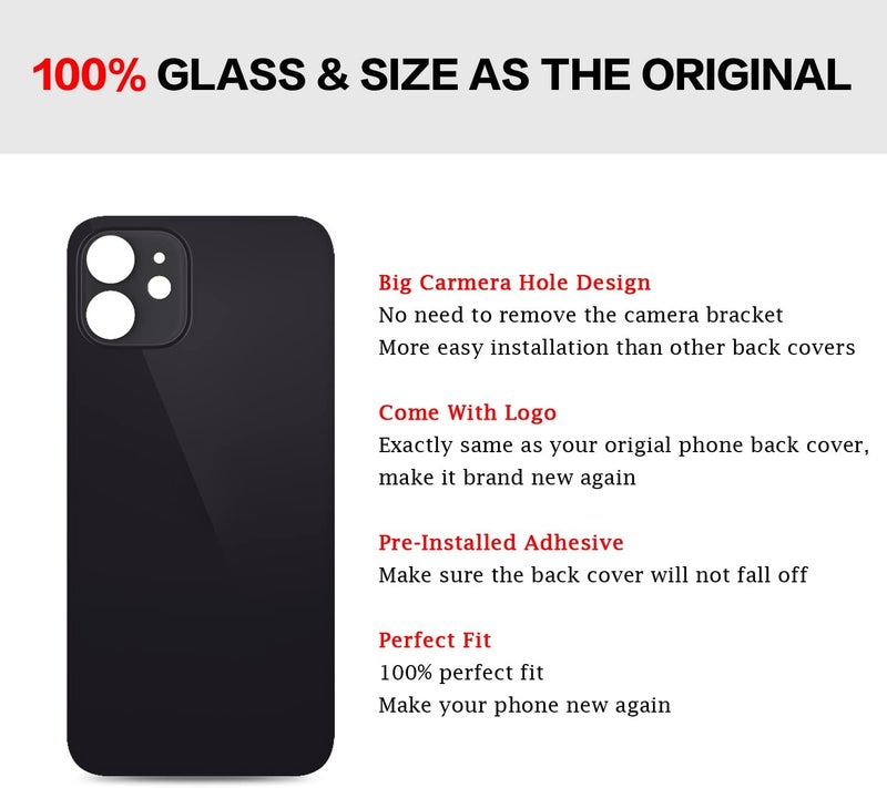 UooFide Rear Back Screen Cover Glass Replacement Compatible with iPhone 12 6.1-Inches All Carriers (Black) - Image 5