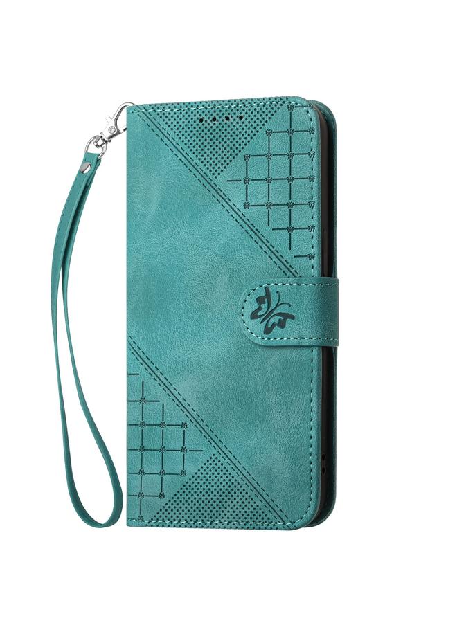 S-TOP Case For Motorola Moto G54 5G Global Grid Butterfly Embossed Pattern Leather Phone Case with Lanyard - Image 2