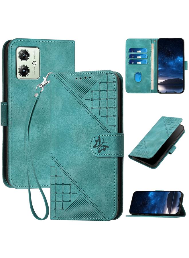S-TOP Case For Motorola Moto G54 5G Global Grid Butterfly Embossed Pattern Leather Phone Case with Lanyard - Image 1