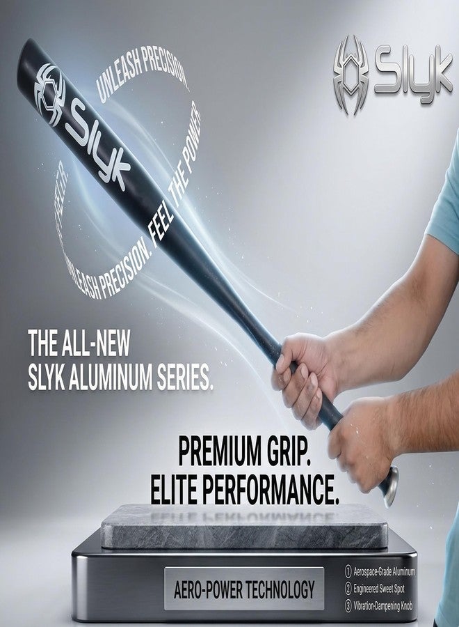 Slyk Professional Aluminium Baseball Bat 34 inch, Aluminium Alloy 2.5" Barrel Baseball Stick for Batting Practice and Home Security (34" - Heavy Weight, Black) - Image 3