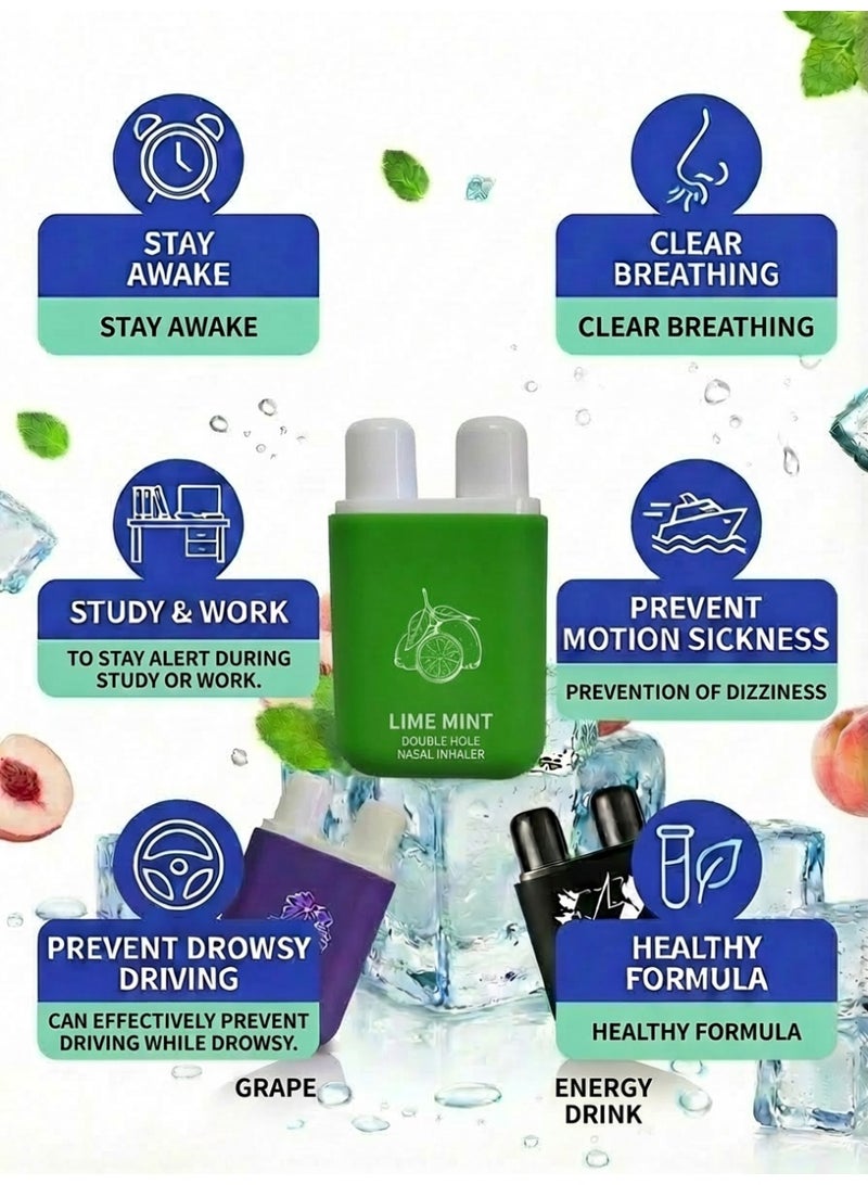 1pc Lime Mint Nasal Inhaler - Dual-Hole, No Additives | Reusable Portable | Relieves Stuffy Nose, Boosts Focus | For Cold, Study, Driving - Saudi Lifestyle - Image 4