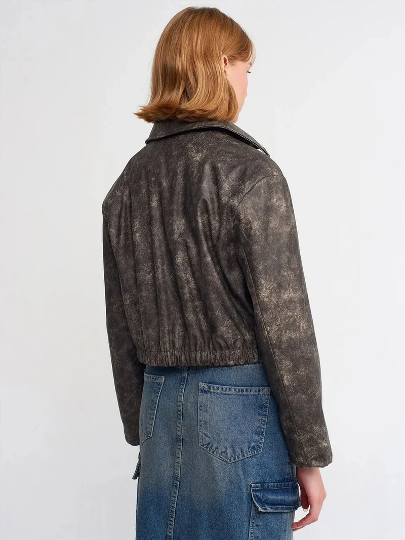 Dilvin DILVIN Crop Faux Leather Bomber Jacket