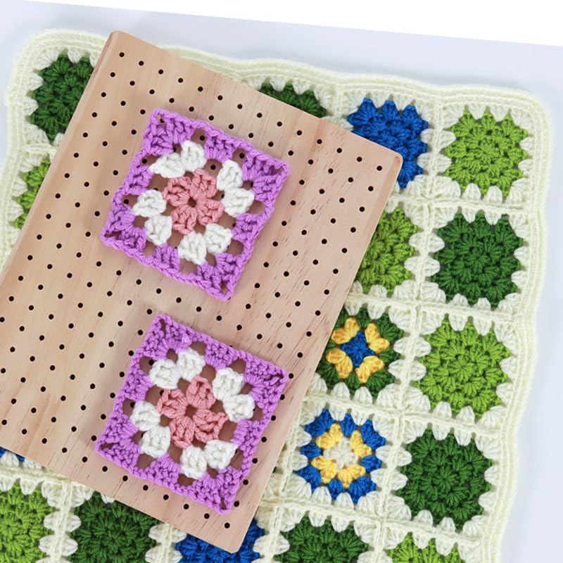 Ieusew 9.8 x7.7 inches Crochet Blocking Board with Pegs, Wooden Blocking Boards for Granny Square Projects, 20 Pcs Stainless Steel Rods - Image 3