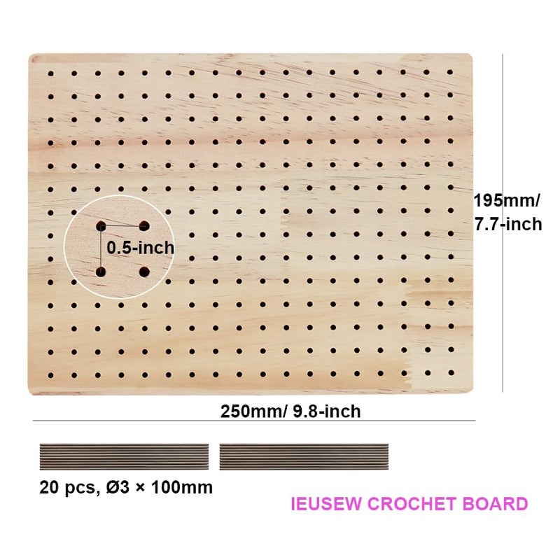 Ieusew 9.8 x7.7 inches Crochet Blocking Board with Pegs, Wooden Blocking Boards for Granny Square Projects, 20 Pcs Stainless Steel Rods - Image 2
