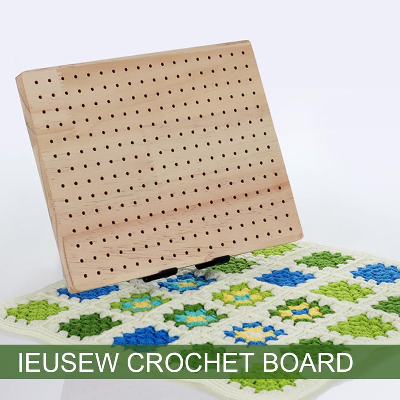 Ieusew 9.8 x7.7 inches Crochet Blocking Board with Pegs, Wooden Blocking Boards for Granny Square Projects, 20 Pcs Stainless Steel Rods - Image 4