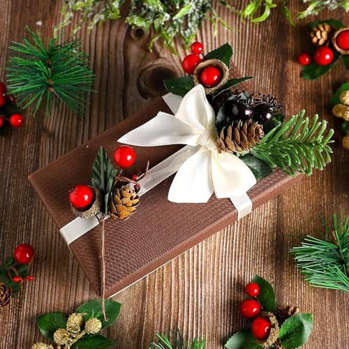 VRB Dec 6pcs Christmas Pine Berries Tree Branches Stems Artificial Christmas Picks for Christmas Tree Ornaments, DIY Xmas Wreath, Crafts, Holiday and Home Decor (6 pcs - Pinecone Pine Branches) - Image 5