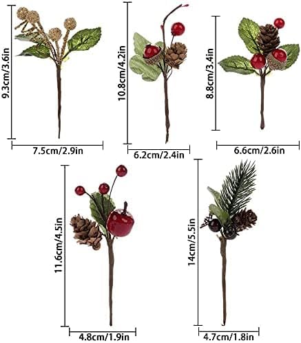VRB Dec 6pcs Christmas Pine Berries Tree Branches Stems Artificial Christmas Picks for Christmas Tree Ornaments, DIY Xmas Wreath, Crafts, Holiday and Home Decor (6 pcs - Pinecone Pine Branches) - Image 2