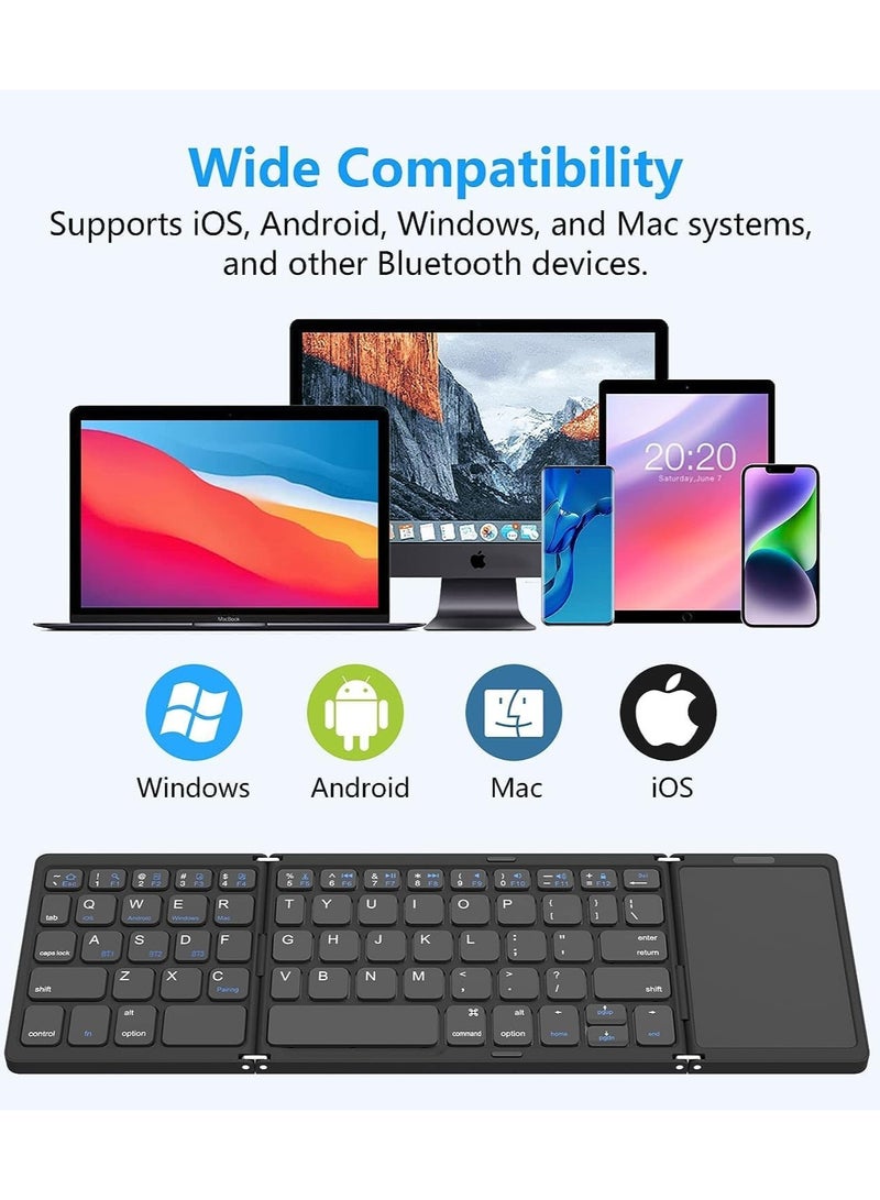 Foldable Bluetooth Keyboard, Tri- Foldable Portable Wireless Keyboard with Touchpad, USB-C Rechargeable for iOS, Android Windows System Laptop Tablet Smartphone Device - Image 3