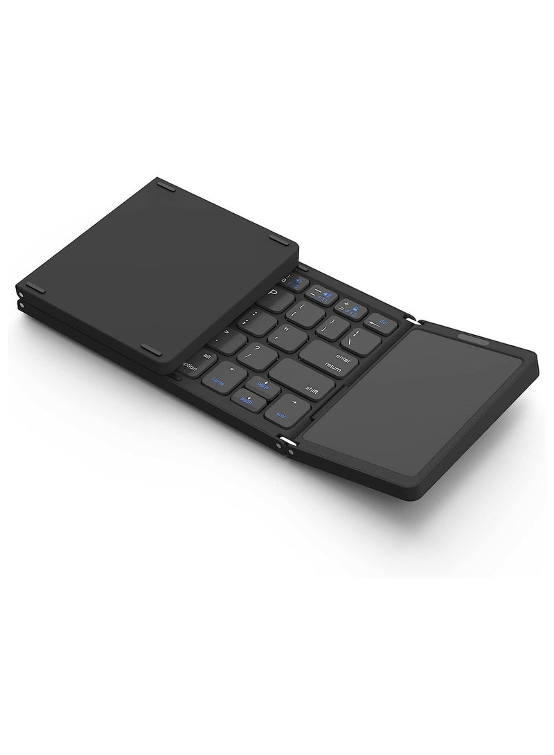 Foldable Bluetooth Keyboard, Tri- Foldable Portable Wireless Keyboard with Touchpad, USB-C Rechargeable for iOS, Android Windows System Laptop Tablet Smartphone Device - Image 1