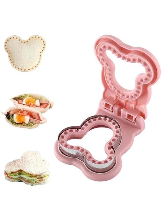 Sandwich Cutter for Kids, Stainless Steel Sandwich Cookie Cutter, Cute Bear Shaped Cookie Cutter and Sealer, Great for Kids Breakfast Lunch, Cookie Cutter Mold for Kids Food Decoration (Pink) - Image 1