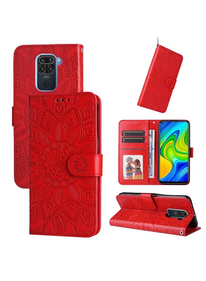 The Bros Case For Xiaomi Redmi Note 9 4G Foreign Version / 10X 4G Embossed Sunflower Leather Phone Case