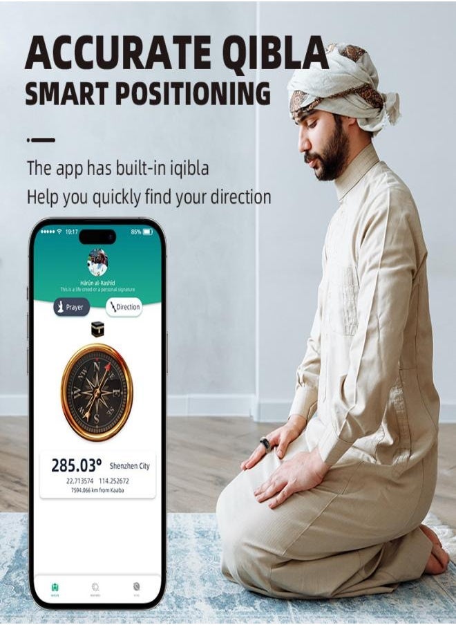ماركة غير محددة - خاتم ذكي ، عداد إصبع خاتم قابل للتعديل ، تذكير عدد الحلقات ، تذكير بوقت صلاة المسلمين ، شاشة OLED - Image 1