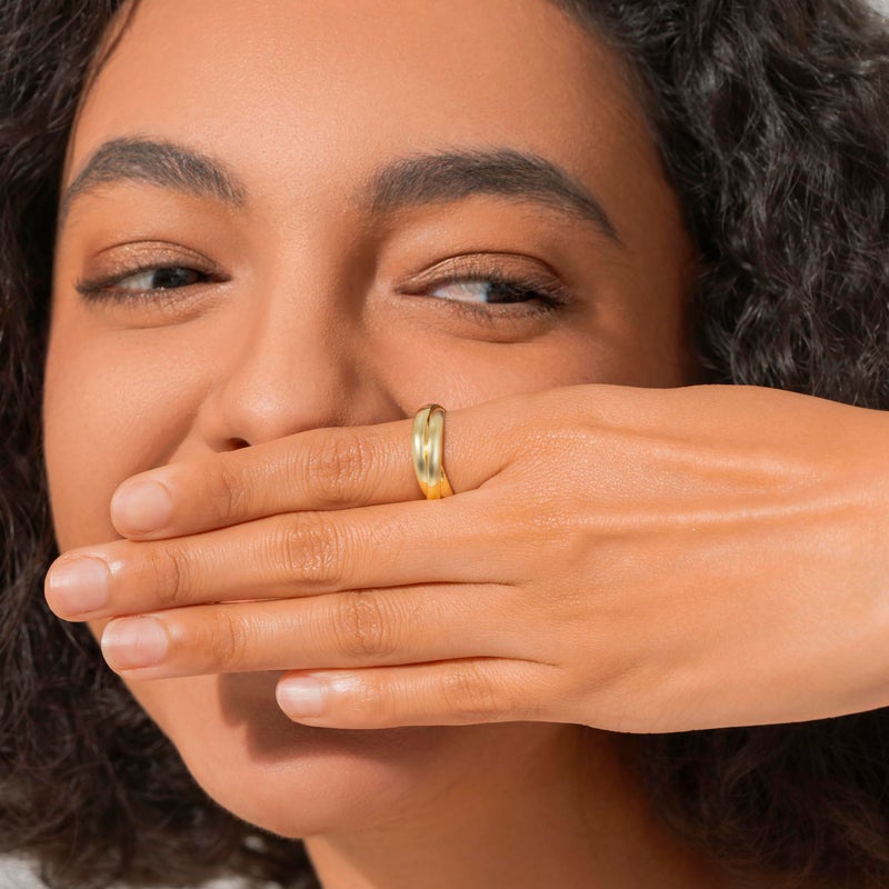 BORUO Fidget Rings| Waterproof | 14K Gold Plated | Stacking Anxiety Interlocking Triple Row | No Tarnish Gold Rings for Women - 3mm Each Band Size 7 - Image 2