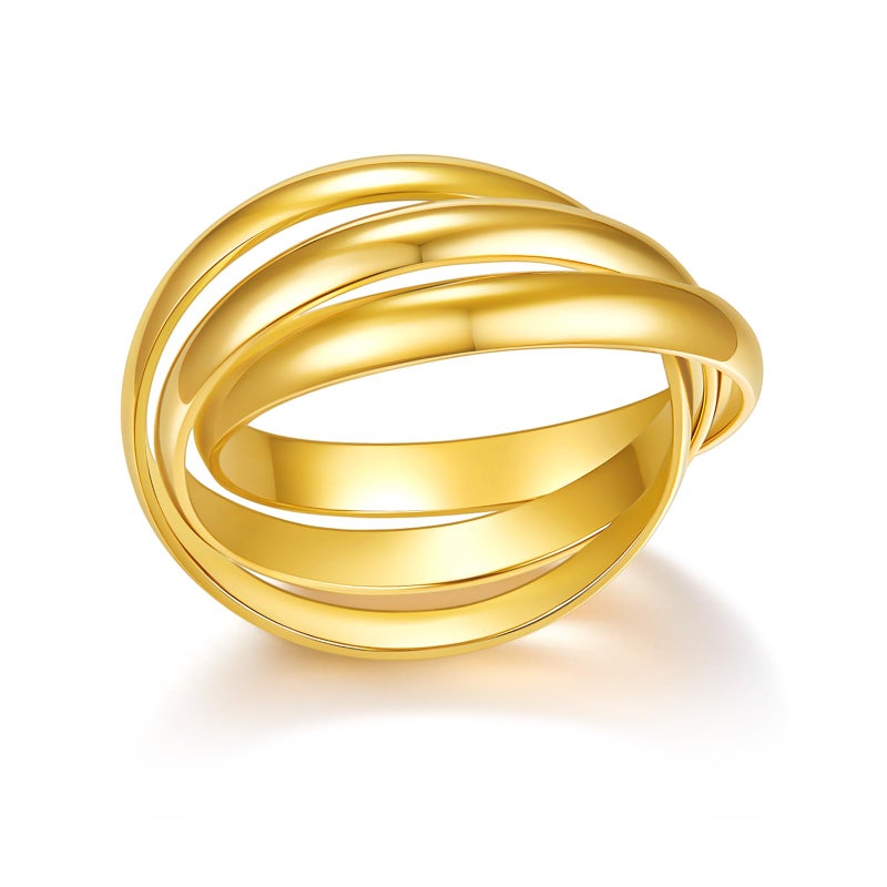 BORUO Fidget Rings| Waterproof | 14K Gold Plated | Stacking Anxiety Interlocking Triple Row | No Tarnish Gold Rings for Women - 3mm Each Band Size 7 - Image 1