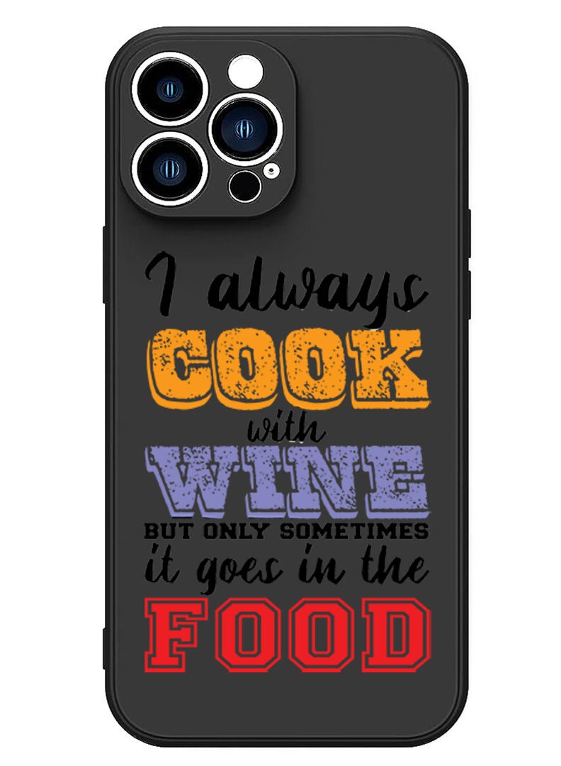 Theodor Protective Slim Fit Case Liquid Silicone Cover with Full Body Protection Anti-Scratch Shockproof Case For iPhone 13 Pro Black  - Cook wine Food white copy - Image 1