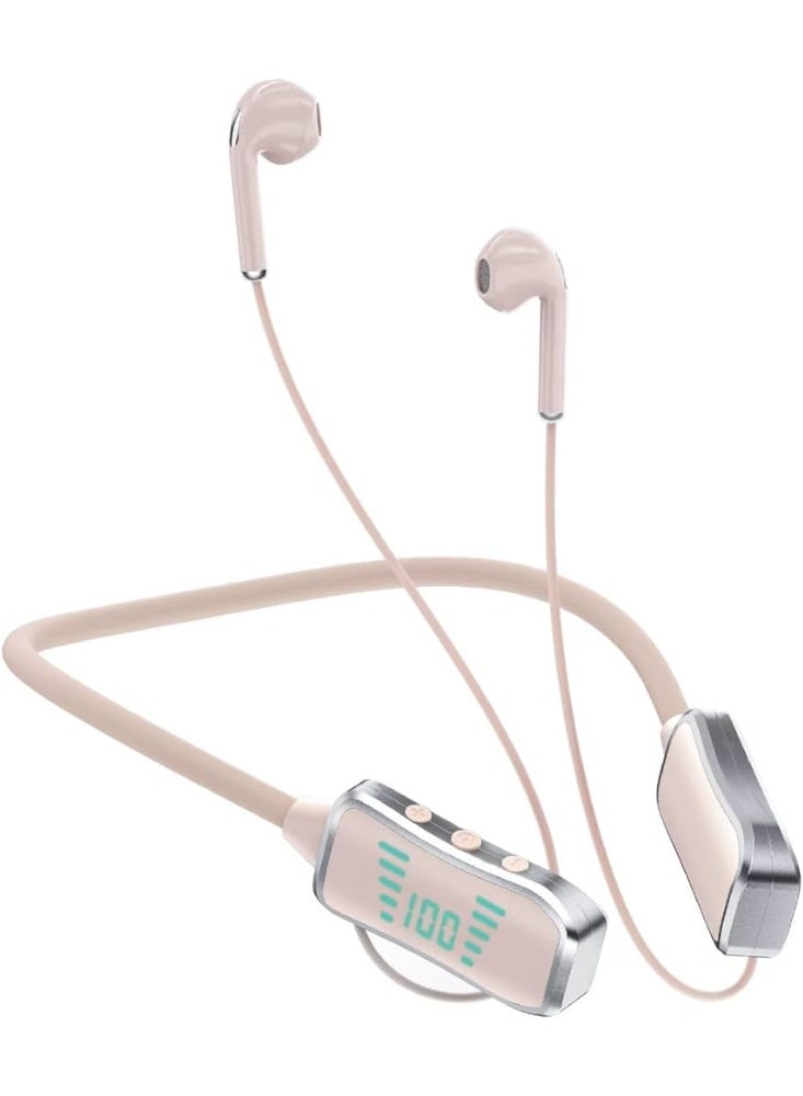 KIN KL 50 Bluetooth Neckband Earphones – 48H Playtime, 380 Days Standby, LED Display, TF Card Slot, Multifunction Button Control, Wireless Stereo Headset- Beige colour - Image 1