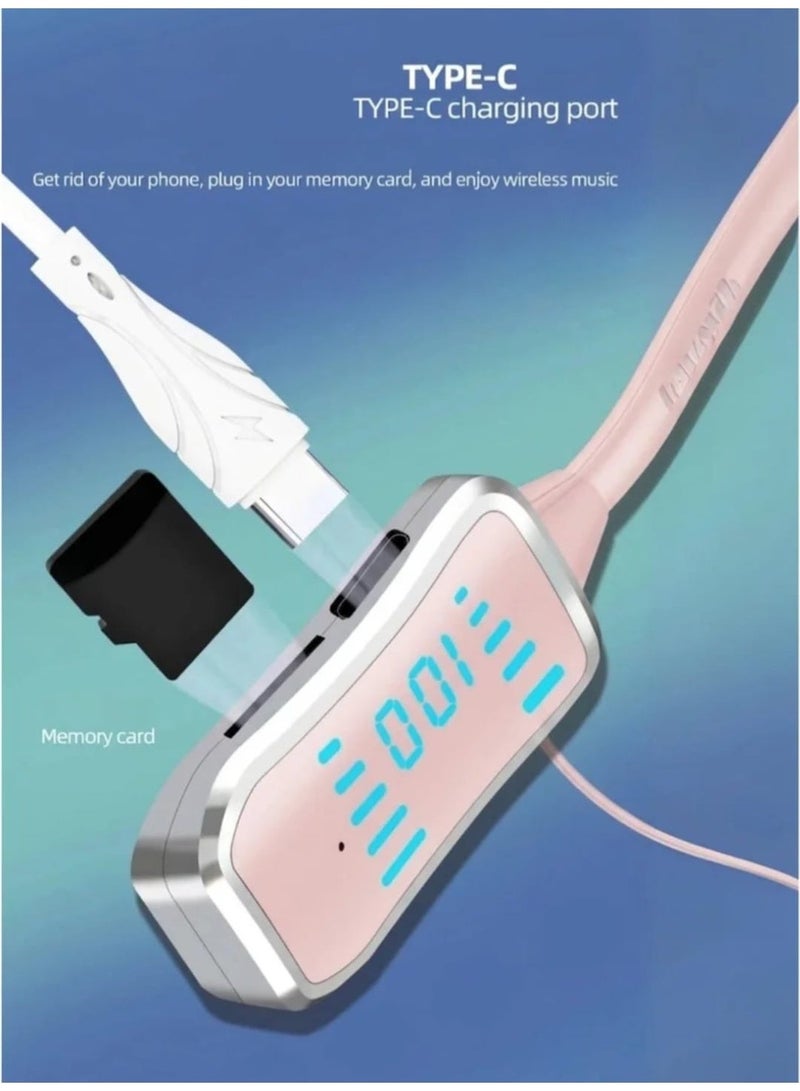 KIN KL 50 Bluetooth Neckband Earphones – 48H Playtime, 380 Days Standby, LED Display, TF Card Slot, Multifunction Button Control, Wireless Stereo Headset- Beige colour - Image 3