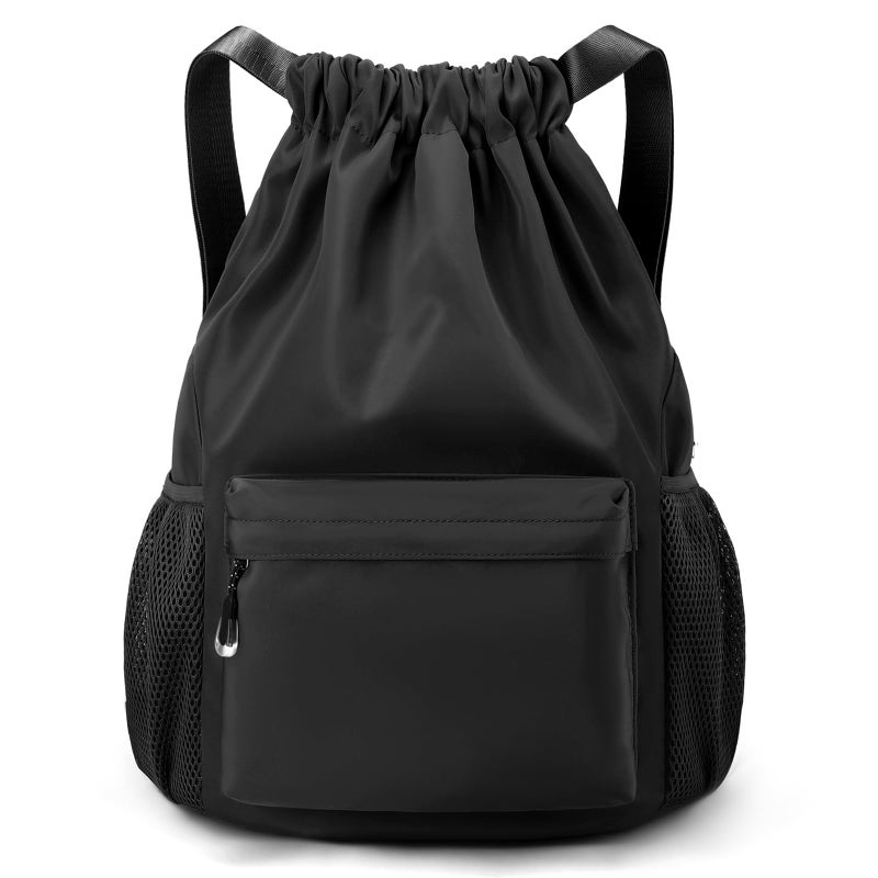 LOKAPEGY Black Drawstring Backpack for Women Waterproof Drawstring Gym Bag for Men Cinch Sack for Basketball Pull String Sport Bag for Soccer - Image 2