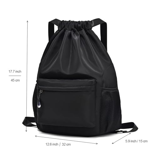 LOKAPEGY Black Drawstring Backpack for Women Waterproof Drawstring Gym Bag for Men Cinch Sack for Basketball Pull String Sport Bag for Soccer - Image 3