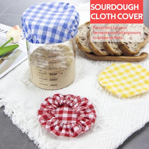 ZUAWAE Sourdough Jar Cover, Reusable Sourdough Cloth Cover, 3pc Handmade Cotton Cloth Covers for Sourdough Starter Jar Sourdough Bread Baking Supplies Fit Jars Mouth from 3-4 Inch (Blue Plaid) - Image 4