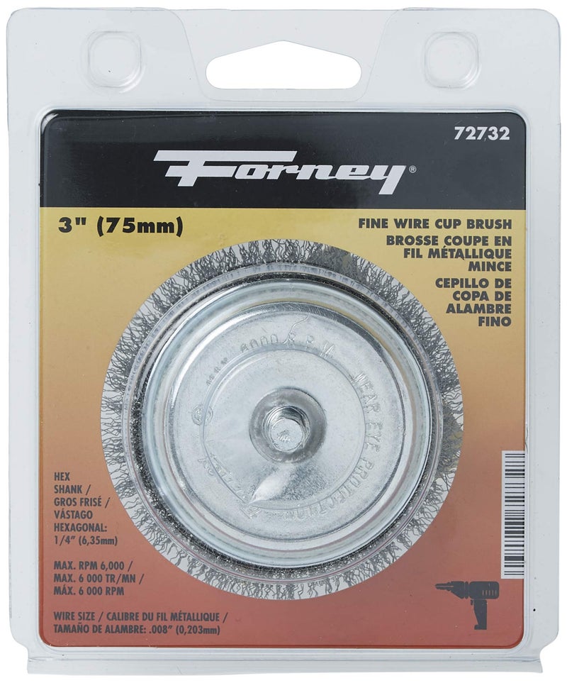 Forney 72732 Wire Cup Brush, Fine Crimped with 1/4-Inch Hex Shank, 3-Inch-by-.008-Inch - Image 3