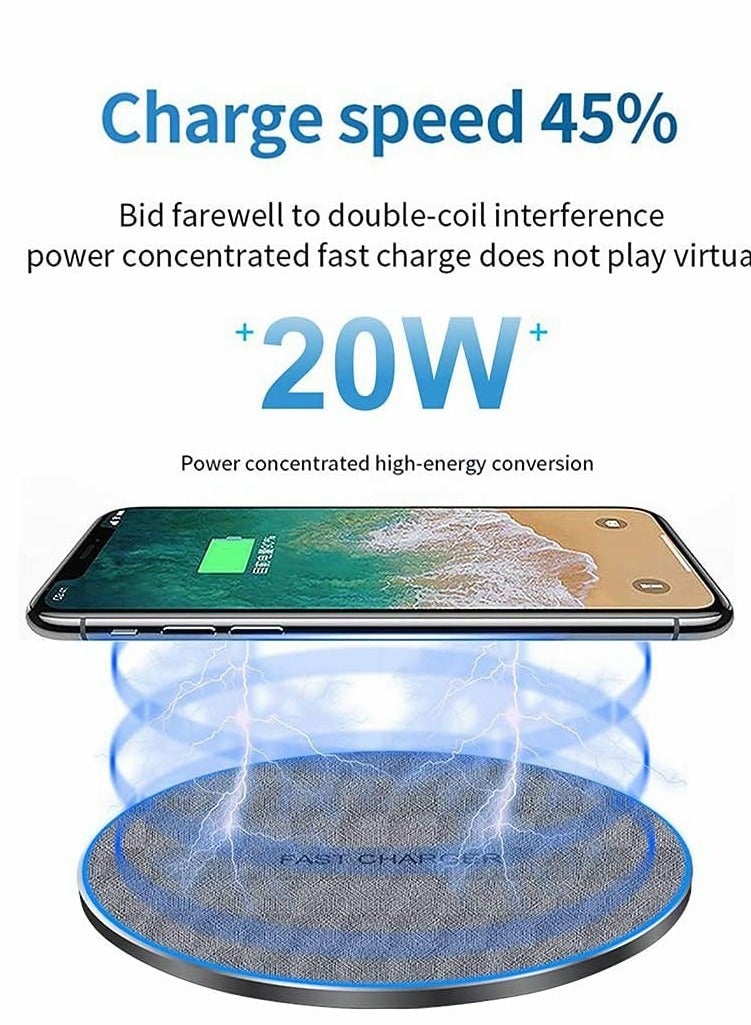 وسادة شحن لاسلكي سريعة بقدرة 20 واط معتمدة من Qi لهواتف iPhone 13/12/SE/11/X وشواحن بقوة 15 واط لهواتف Samsung S22/S21/S20/Note 20/10 وسماعات Galaxy Buds/Buds+