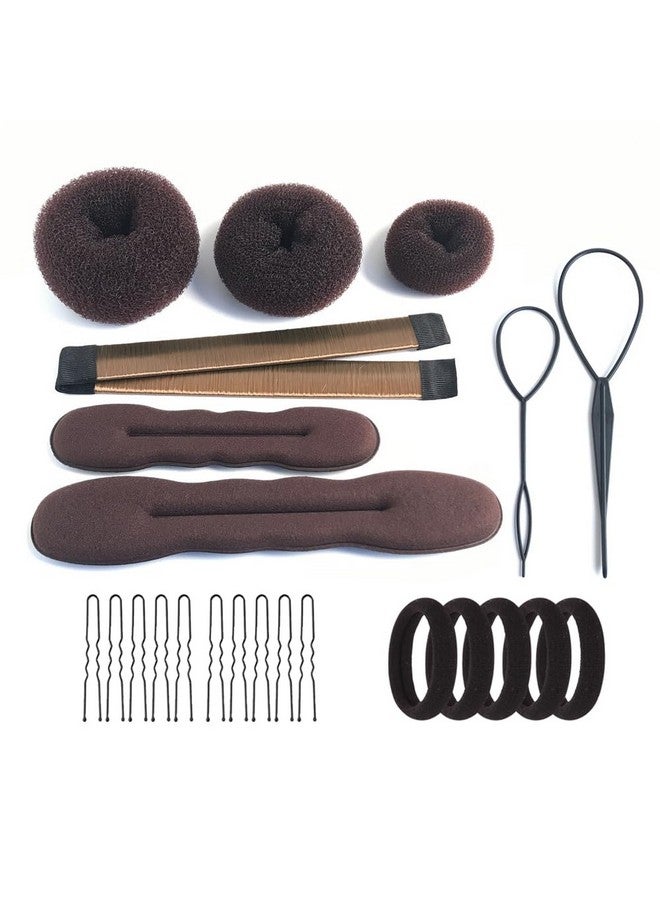 iFlyMars Hair Accessories Set - Foam Sponge Bun Shapers, Magic French Twist Clip, Snap Bun Makers, Elastic Bands, and Hair Pins (Brown) - Image 1