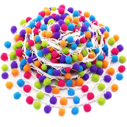 SOOKOO 5 Yards Handmade Rainbow Pom Pom Ball Fringe Trim Ribbon Sewing Fabric DIY Craft - Image 1