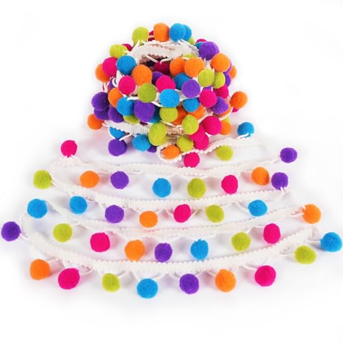 SOOKOO 5 Yards Handmade Rainbow Pom Pom Ball Fringe Trim Ribbon Sewing Fabric DIY Craft - Image 2