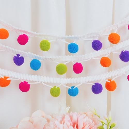 SOOKOO 5 Yards Handmade Rainbow Pom Pom Ball Fringe Trim Ribbon Sewing Fabric DIY Craft - Image 4