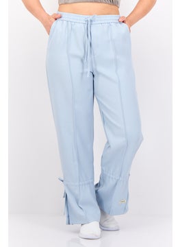Women Regular Fit Brand Logo Straight Pants, Blue