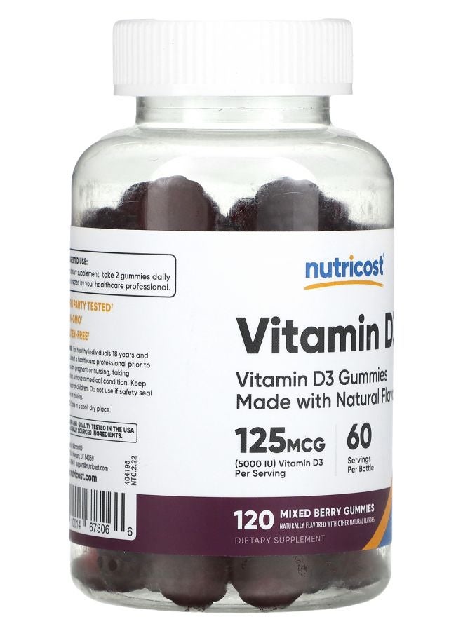 Nutricost Vitamin D3 Gummies Mixed Berry 120 Gummies (62.5 mg per Gummy) - Image 2