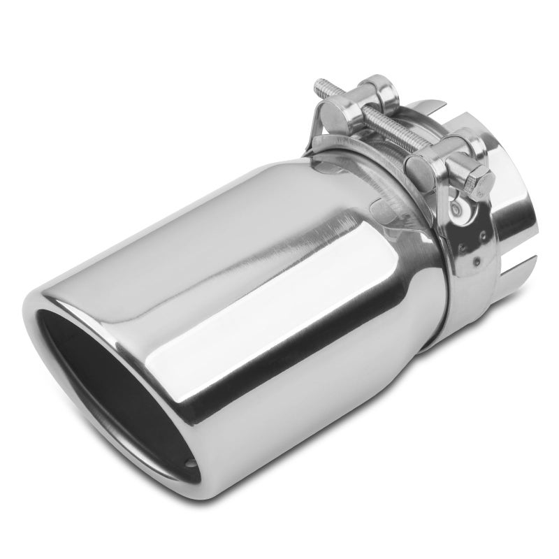 Vurkcy 2.5 inch Inlet Exhaust Tip, 3" Outlet 6" Overall Length Stainless Steel Exhaust Tail Pipe, Clamp-On, Rolled Edge, Slant Sleek Angle Cut, Polished Tailpipe, Silvery - Image 1