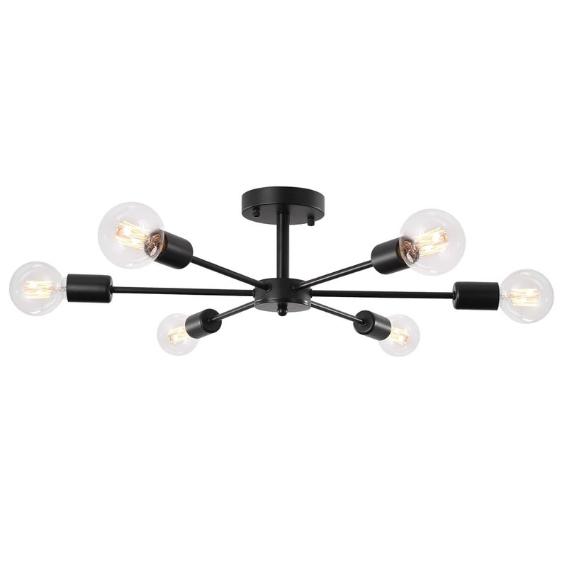 Modern Sputnik Ceiling Light Fixture, 6-Light Semi Flush Mount, Black Metal Chandelier for Living Room, Bedroom, Kitchen - Image 2