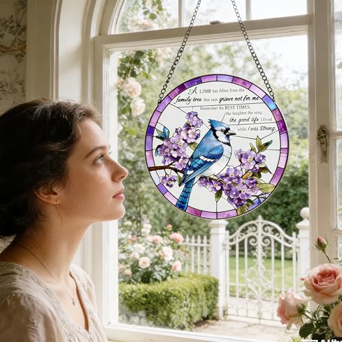 BRUKUSUR Stained Glass Window Hanging 7.8 in Memorial Ornaments with Poem Sympathy Gifts for Loss of Loved One Sun Catchers Indoor Window Bird Ornaments Suncatcher Decor - Image 4