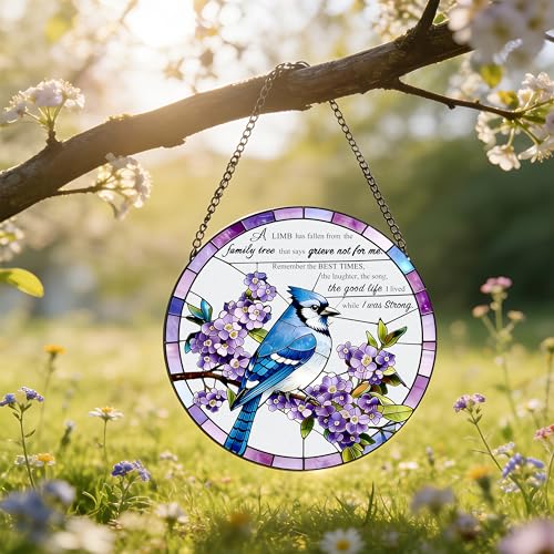 BRUKUSUR Stained Glass Window Hanging 7.8 in Memorial Ornaments with Poem Sympathy Gifts for Loss of Loved One Sun Catchers Indoor Window Bird Ornaments Suncatcher Decor - Image 5