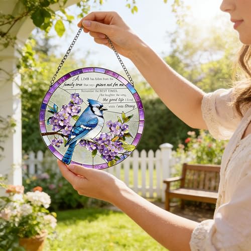 BRUKUSUR Stained Glass Window Hanging 7.8 in Memorial Ornaments with Poem Sympathy Gifts for Loss of Loved One Sun Catchers Indoor Window Bird Ornaments Suncatcher Decor - Image 2
