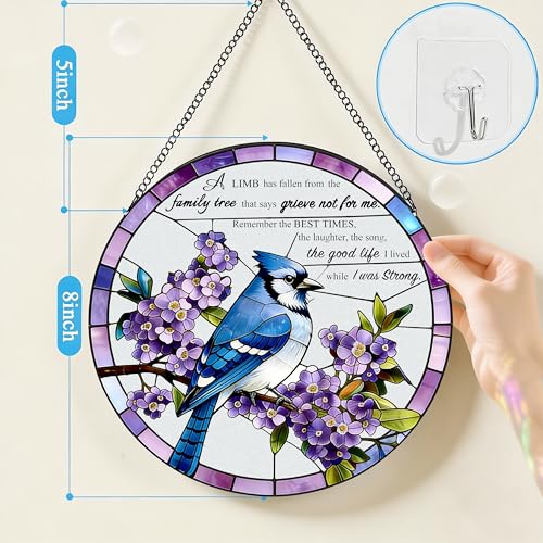 BRUKUSUR Stained Glass Window Hanging 7.8 in Memorial Ornaments with Poem Sympathy Gifts for Loss of Loved One Sun Catchers Indoor Window Bird Ornaments Suncatcher Decor - Image 3