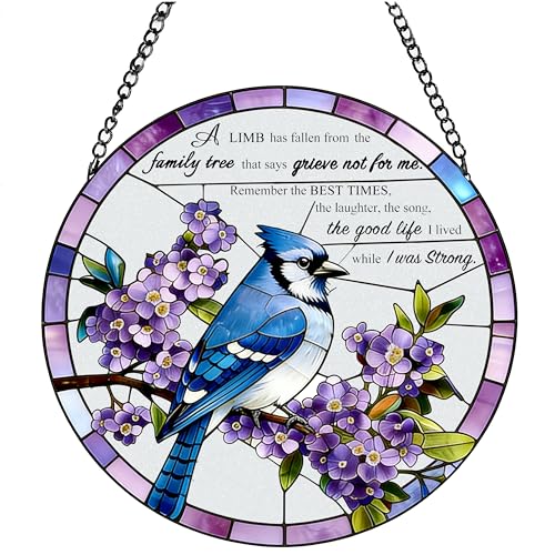 BRUKUSUR Stained Glass Window Hanging 7.8 in Memorial Ornaments with Poem Sympathy Gifts for Loss of Loved One Sun Catchers Indoor Window Bird Ornaments Suncatcher Decor - Image 1