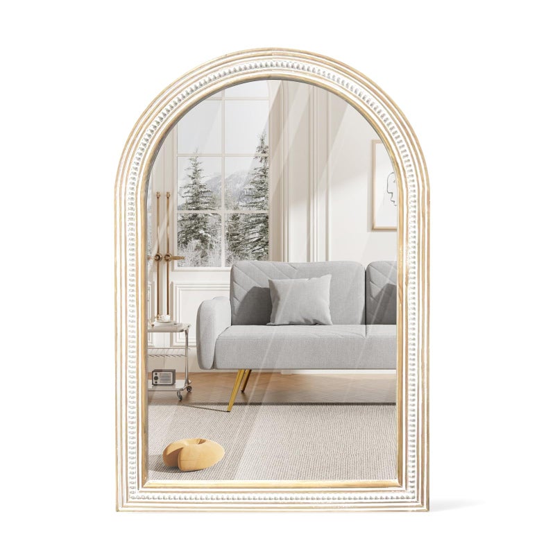 36x24 Inches Farmhouse Wooden Arched Wall Mirrors Boho Decorative Arch Mirrors for Bathroom Over Sink Living Room Hallway Foyer Entryway