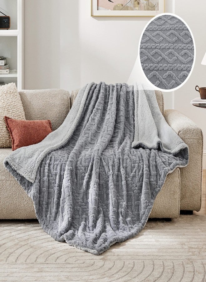 Bedsure Sherpa Fleece Throw Blanket for Couch - GentleSoft Fluffy & Cozy Cable Jacquard Tufted Throw for Women Gift, Thick and Warm Blankets for Winter, Grey, 50x60 Inches - Image 2