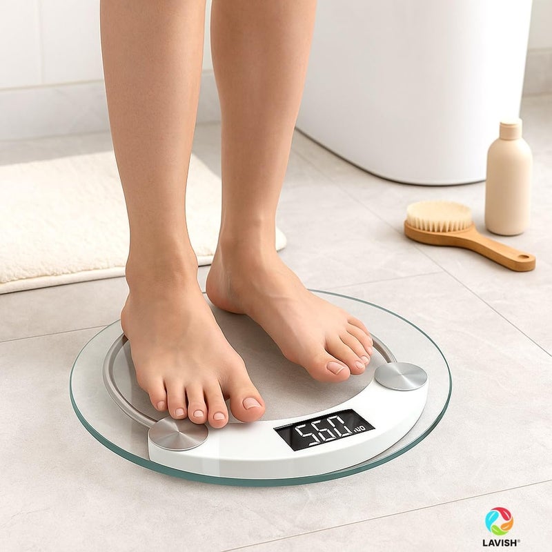 LAVISH Smart Digital LED Display Ultra-Slim Weighing Scale | Round Personal Body Weight Scale | High Accuracy Bathroom Scale | 180 kg Capacity | Tempered Glass Surface - Image 4